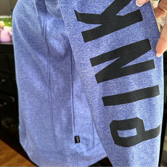 Victoria’s Secret PINK Quarter Zip Pullover Blue Heather Logo Sleeve Size L - Picture 5 of 15